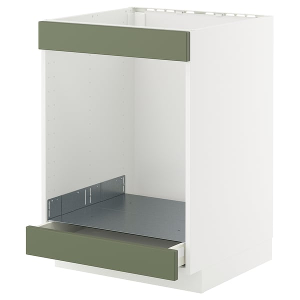 METOD / MAXIMERA base cab for hob+oven w drawer, white/Axstad grey-green, 60x60 cm