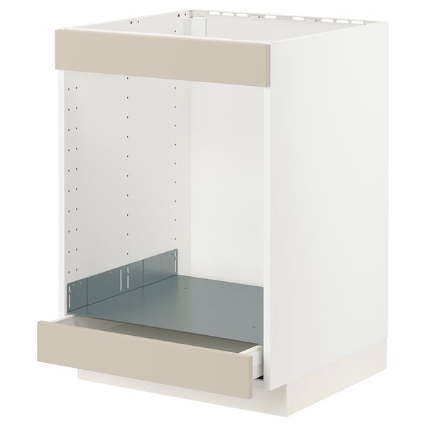 METOD / MAXIMERA base cab for hob+oven w drawer, white/Havstorp beige, 60x60 cm