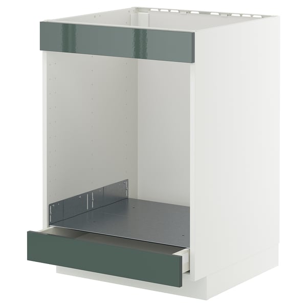 METOD / MAXIMERA base cab for hob+oven w drawer, white/Kallarp high-gloss dark grey-green, 60x60 cm