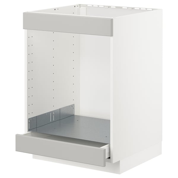 METOD / MAXIMERA base cab for hob+oven w drawer, white/Lerhyttan light grey, 60x60 cm