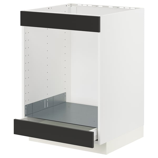 METOD / MAXIMERA base cab for hob+oven w drawer, white/Nickebo matt anthracite, 60x60 cm