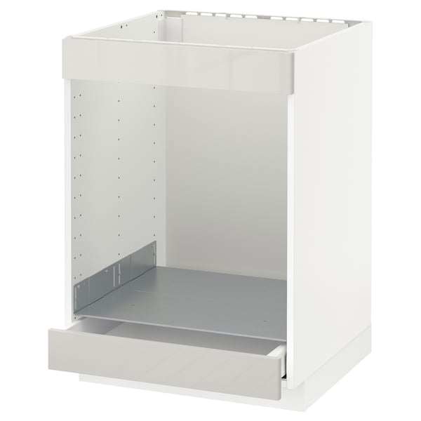 METOD / MAXIMERA base cab for hob+oven w drawer, white/Ringhult light grey, 60x60 cm