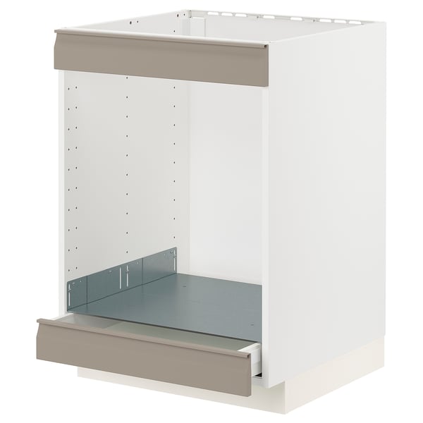 METOD / MAXIMERA base cab for hob+oven w drawer, white/Upplöv matt dark beige, 60x60 cm