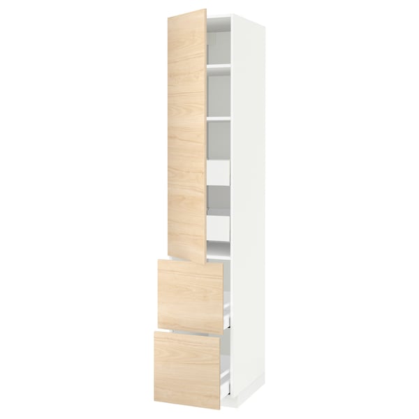 METOD / MAXIMERA hi cab w shlvs/4 drawers/dr/2 frnts, white/Askersund light ash effect, 40x60x220 cm