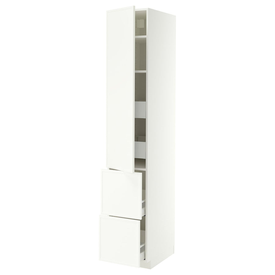 METOD / MAXIMERA hi cab w shlvs/4 drawers/dr/2 frnts, white/Aspudden matt white, 40x60x220 cm