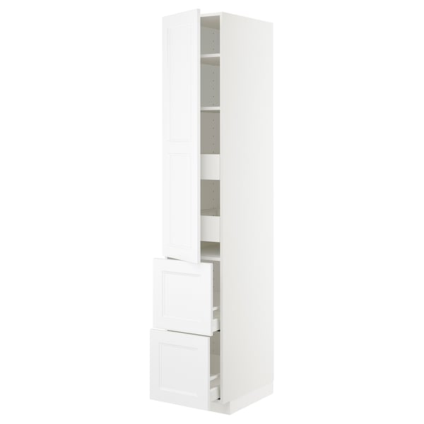 METOD / MAXIMERA hi cab w shlvs/4 drawers/dr/2 frnts, white/Axstad matt white, 40x60x220 cm
