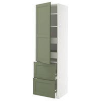 METOD / MAXIMERA hi cab w shlvs/4 drawers/dr/2 frnts, white/Axstad grey-green, 60x60x220 cm