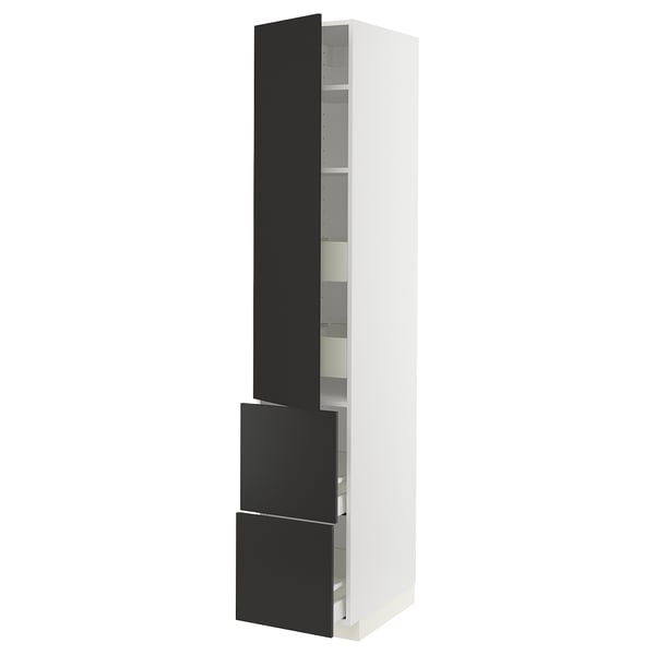 METOD / MAXIMERA hi cab w shlvs/4 drawers/dr/2 frnts, white/Nickebo matt anthracite, 40x60x220 cm