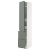 METOD / MAXIMERA hi cab w shlvs/4 drawers/dr/2 frnts, white/Nickebo matt grey-green, 40x60x220 cm