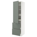 METOD / MAXIMERA hi cab w shlvs/4 drawers/dr/2 frnts, white/Nickebo matt grey-green, 60x60x220 cm