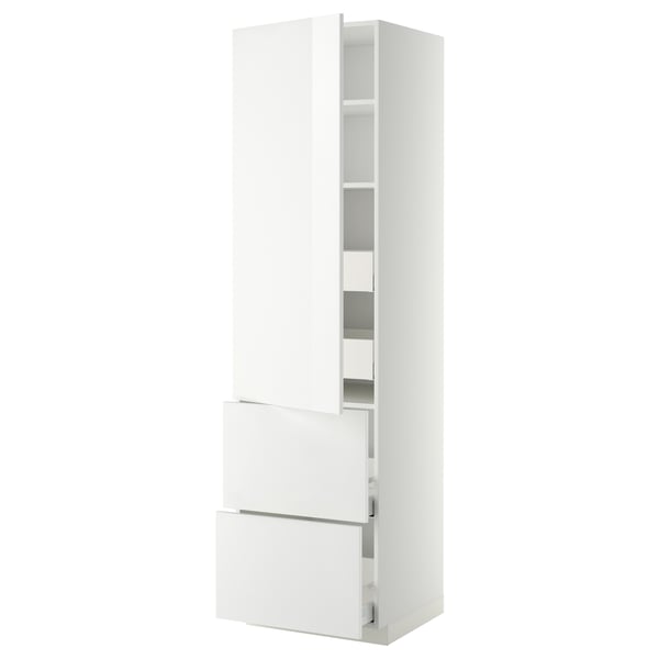 METOD / MAXIMERA hi cab w shlvs/4 drawers/dr/2 frnts, white/Ringhult white, 60x60x220 cm