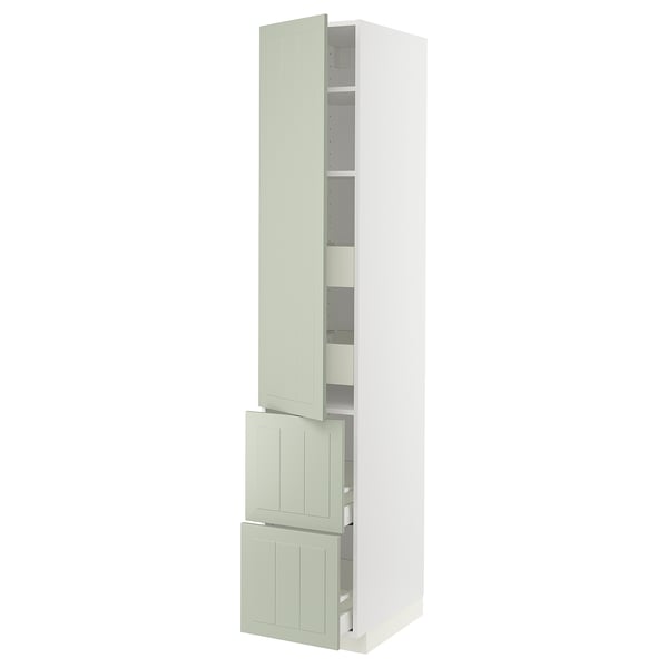 METOD / MAXIMERA hi cab w shlvs/4 drawers/dr/2 frnts, white/Stensund light green, 40x60x220 cm