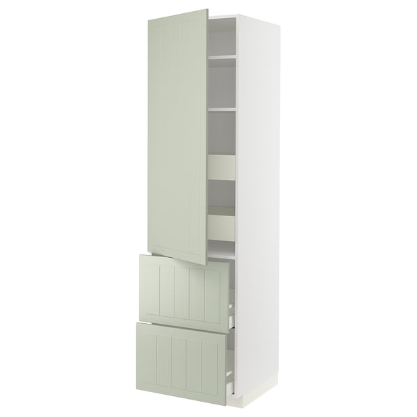 METOD / MAXIMERA hi cab w shlvs/4 drawers/dr/2 frnts, white/Stensund light green, 60x60x220 cm