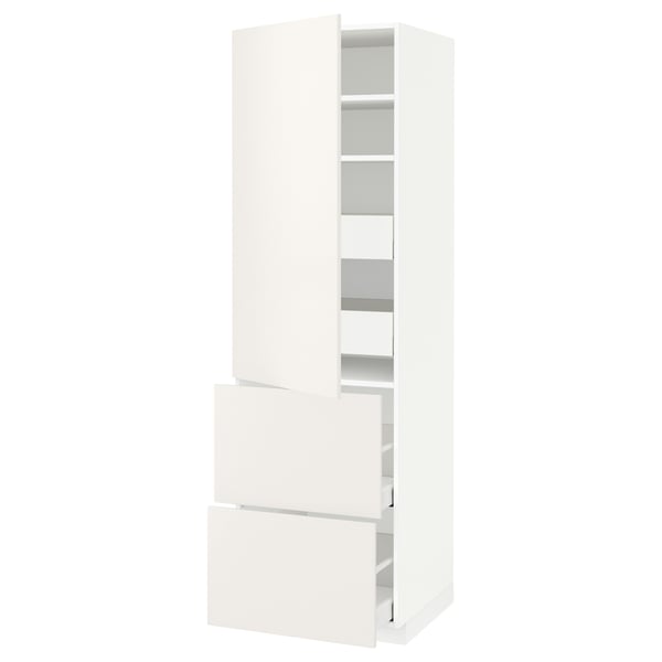 METOD / MAXIMERA hi cab w shlvs/4 drawers/dr/2 frnts, white/Veddinge white, 60x60x200 cm