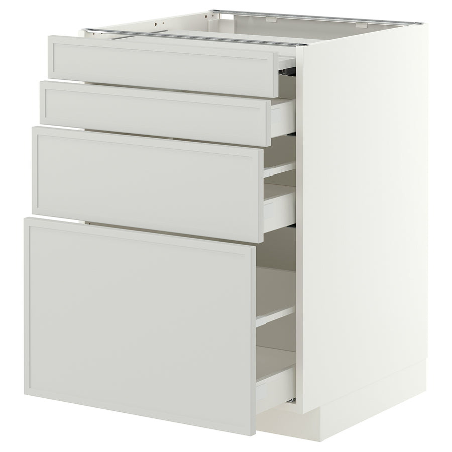 METOD / MAXIMERA bc w pull-out work surface/3drw, white/Aspudden light grey, 60x60 cm