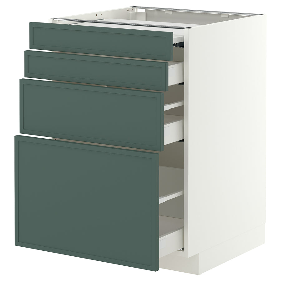 METOD / MAXIMERA bc w pull-out work surface/3drw, white/Aspudden dark grey-green, 60x60 cm