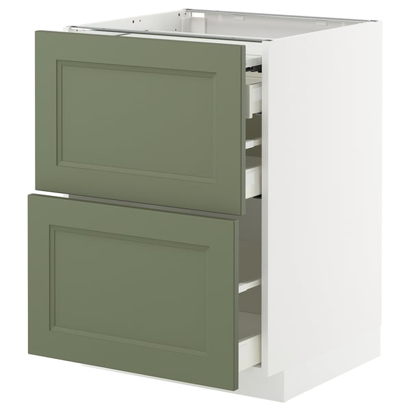 METOD / MAXIMERA bc w pull-out work surface/3drw, white/Axstad grey-green, 60x60 cm