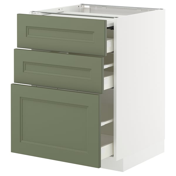 METOD / MAXIMERA bc w pull-out work surface/3drw, white/Axstad grey-green, 60x60 cm