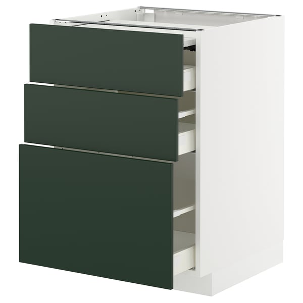 METOD / MAXIMERA bc w pull-out work surface/3drw, white/Havstorp deep green, 60x60 cm