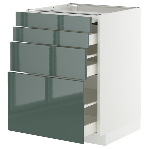 METOD / MAXIMERA bc w pull-out work surface/3drw, white/Kallarp high-gloss dark grey-green, 60x60 cm