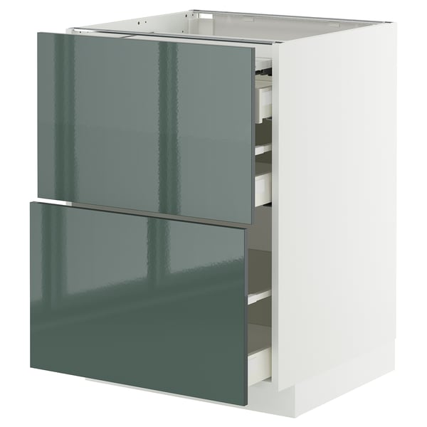 METOD / MAXIMERA bc w pull-out work surface/3drw, white/Kallarp high-gloss dark grey-green, 60x60 cm