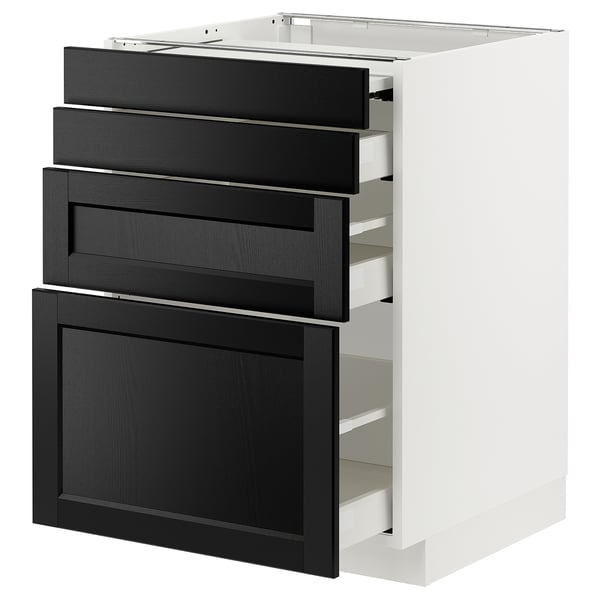 METOD / MAXIMERA bc w pull-out work surface/3drw, white/Lerhyttan black stained, 60x60 cm