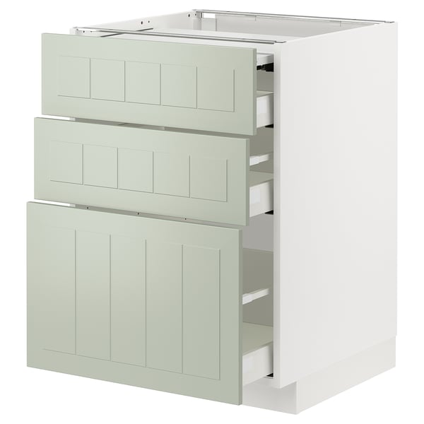 METOD / MAXIMERA bc w pull-out work surface/3drw, white/Stensund light green, 60x60 cm