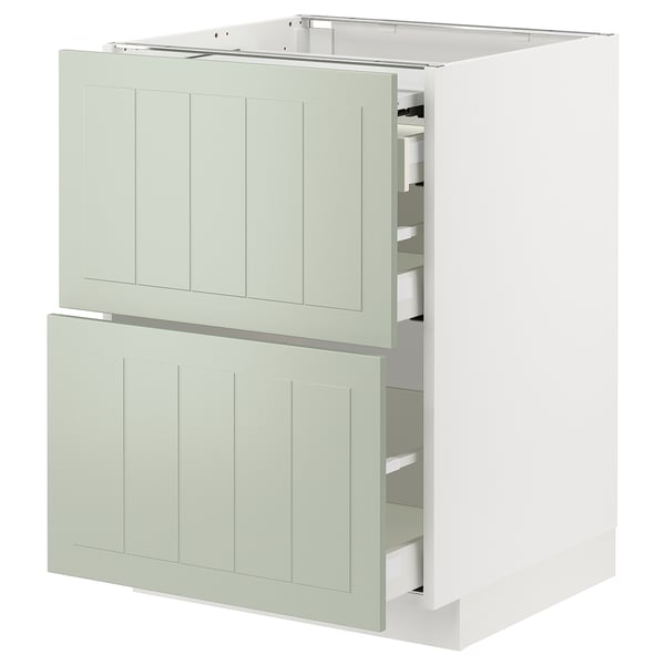 METOD / MAXIMERA bc w pull-out work surface/3drw, white/Stensund light green, 60x60 cm