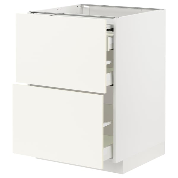 METOD / MAXIMERA bc w pull-out work surface/3drw, white/Vallstena white, 60x60 cm