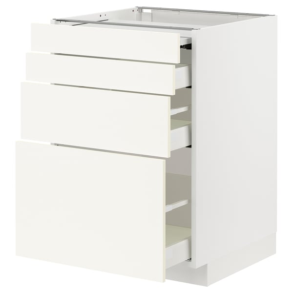 METOD / MAXIMERA bc w pull-out work surface/3drw, white/Vallstena white, 60x60 cm