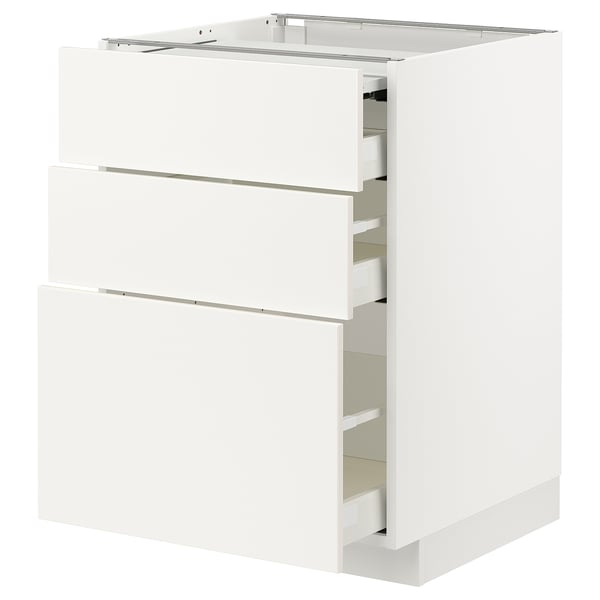 METOD / MAXIMERA bc w pull-out work surface/3drw, white/Veddinge white, 60x60 cm
