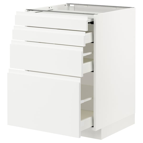 METOD / MAXIMERA bc w pull-out work surface/3drw, white/Voxtorp matt white, 60x60 cm