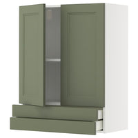 METOD / MAXIMERA wall cabinet w 2 doors/2 drawers, white/Axstad grey-green, 80x100 cm