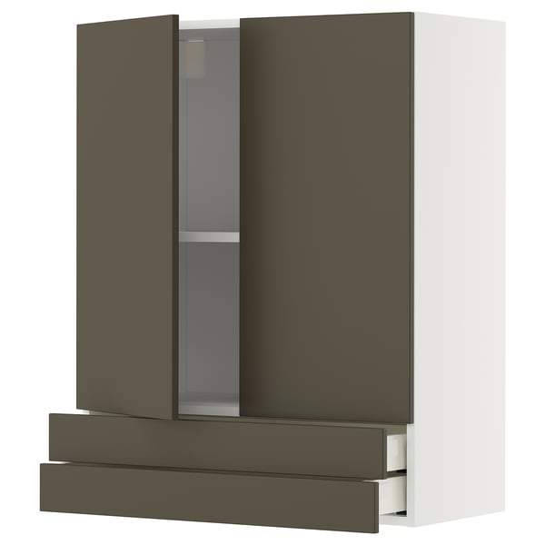 METOD / MAXIMERA wall cabinet w 2 doors/2 drawers, white/Havstorp brown-beige, 80x100 cm
