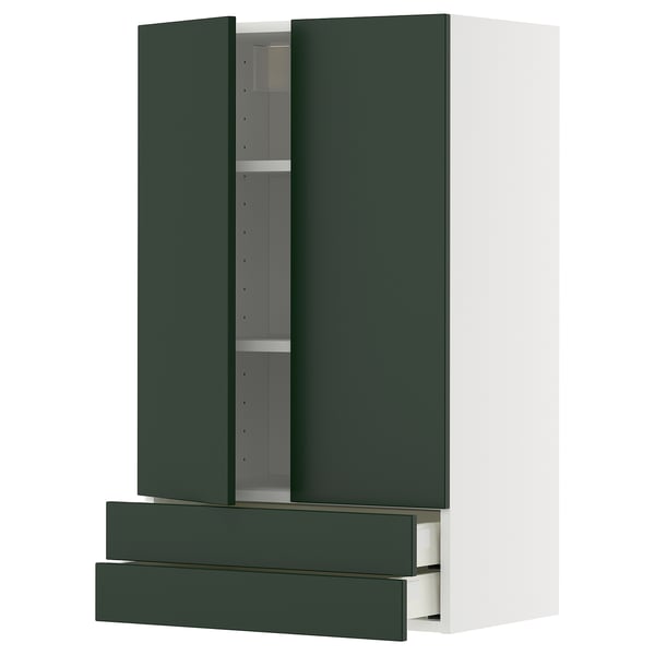 METOD / MAXIMERA wall cabinet w 2 doors/2 drawers, white/Havstorp deep green, 60x100 cm