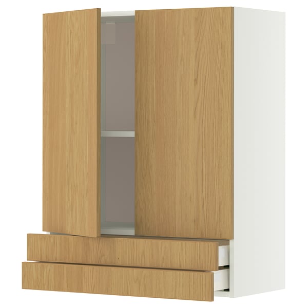METOD / MAXIMERA wall cabinet w 2 doors/2 drawers, white/Sinarp oak veneer, 80x100 cm