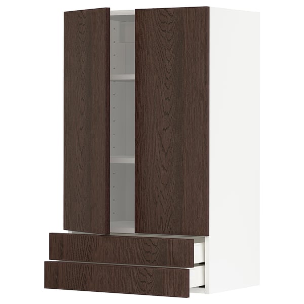 METOD / MAXIMERA wall cabinet w 2 doors/2 drawers, white/Sinarp brown, 60x100 cm