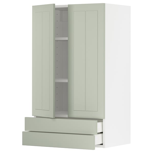 METOD / MAXIMERA wall cabinet w 2 doors/2 drawers, white/Stensund light green, 60x100 cm
