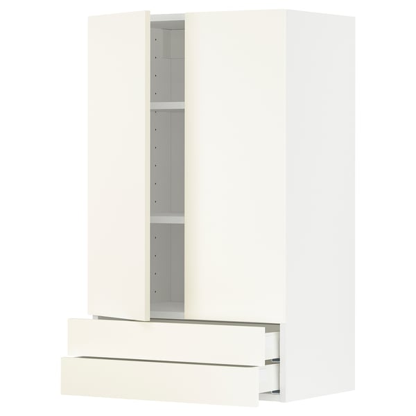METOD / MAXIMERA wall cabinet w 2 doors/2 drawers, white/Vallstena white, 60x100 cm