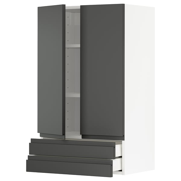 METOD / MAXIMERA wall cabinet w 2 doors/2 drawers, white/Voxtorp dark grey, 60x100 cm