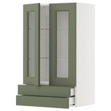 METOD / MAXIMERA wall cab w 2 glass doors/2 drawers, white/Axstad grey-green, 60x100 cm