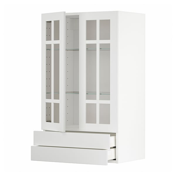 METOD / MAXIMERA wall cab w 2 glass doors/2 drawers