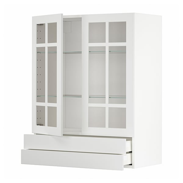 METOD / MAXIMERA wall cab w 2 glass doors/2 drawers, Width: 80.0 cmDepth: 38.9 cmHeight: 100.0 cm