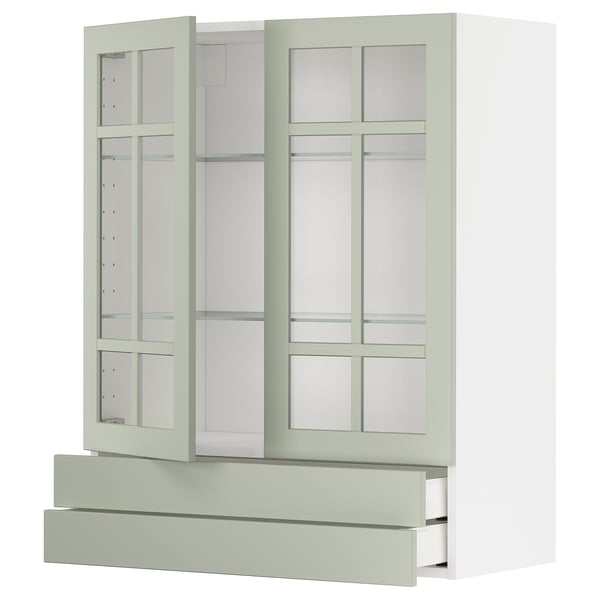 METOD / MAXIMERA wall cab w 2 glass doors/2 drawers, white/Stensund light green, 80x100 cm