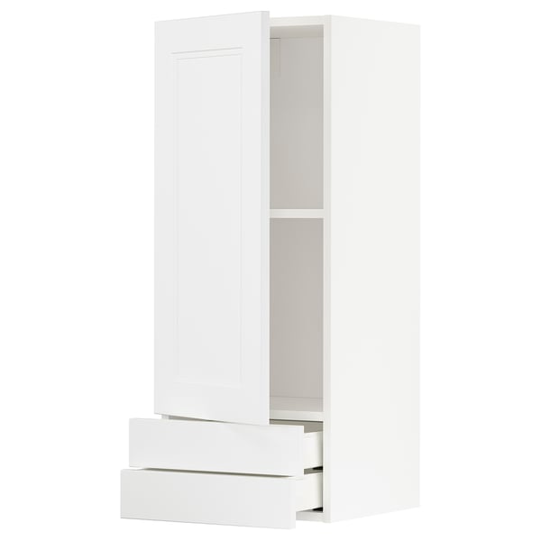 METOD / MAXIMERA wall cabinet with door/2 drawers, white/Axstad matt white, 40x100 cm