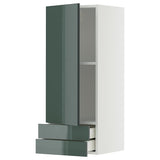 METOD / MAXIMERA wall cabinet with door/2 drawers, white/Kallarp high-gloss dark grey-green, 40x100 cm