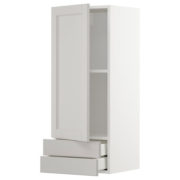 METOD / MAXIMERA wall cabinet with door/2 drawers, white/Lerhyttan light grey, 40x100 cm