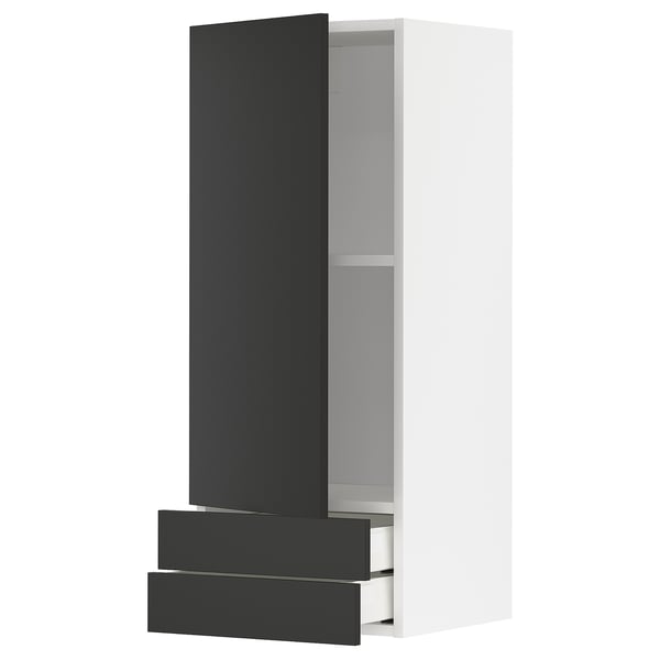 METOD / MAXIMERA wall cabinet with door/2 drawers, white/Nickebo matt anthracite, 40x100 cm