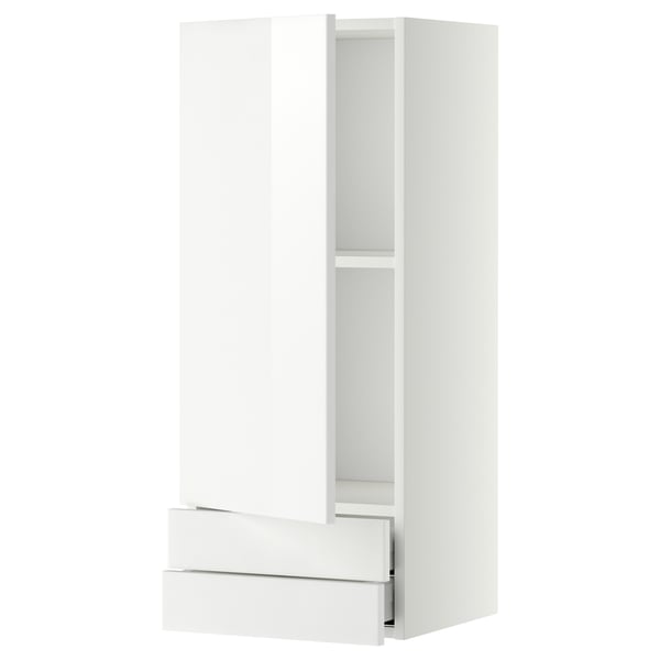 METOD / MAXIMERA wall cabinet with door/2 drawers, white/Ringhult white, 40x100 cm