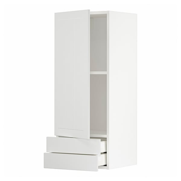 METOD / MAXIMERA wall cabinet with door/2 drawers, white/Stensund white, 40x100 cm